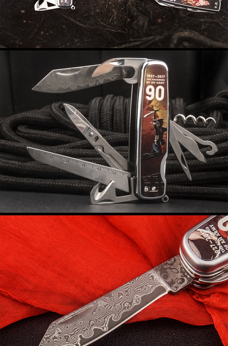 Han Dao Jianjun Ngày kỷ niệm Phiên bản Damascus Wild wild Survival Đa chức năng Máy cắt ngoài trời Saber - Công cụ Knift / công cụ đa mục đích xẻng quân dụng đa năng