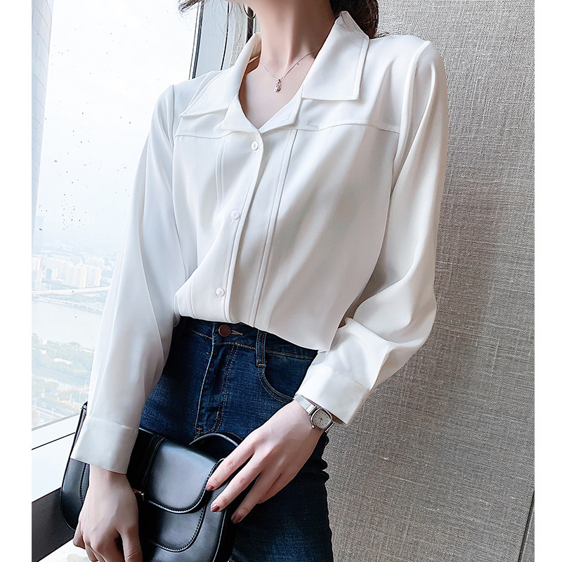 JACOOBS Autumn Suit Collar White Satin Shirt Women's Long Sleeve Loose Design Miniature