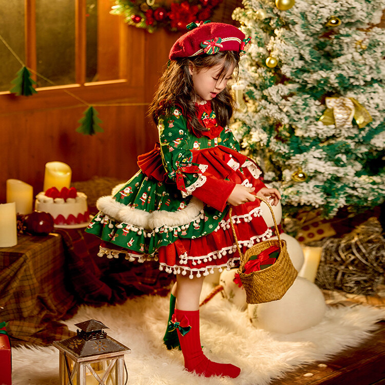 Baby Girl Christmas Lolita Princess Dress Autumn and Winter Little Girl Fleece-Lined Thickened Stylish Dress Gown Trendy Baby Girl Christmas Lolita Princess Dress Autumn and Winter Little Girl Fleece-Lined Thickened Stylish Dress Gown Trendy