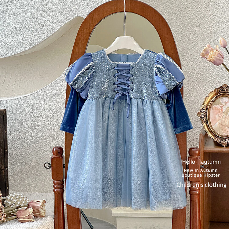Girls' Elsa Princess Dress Autumn and Winter Baby Mesh Birthday Dress Little Girl Frozen Tutu Skirt