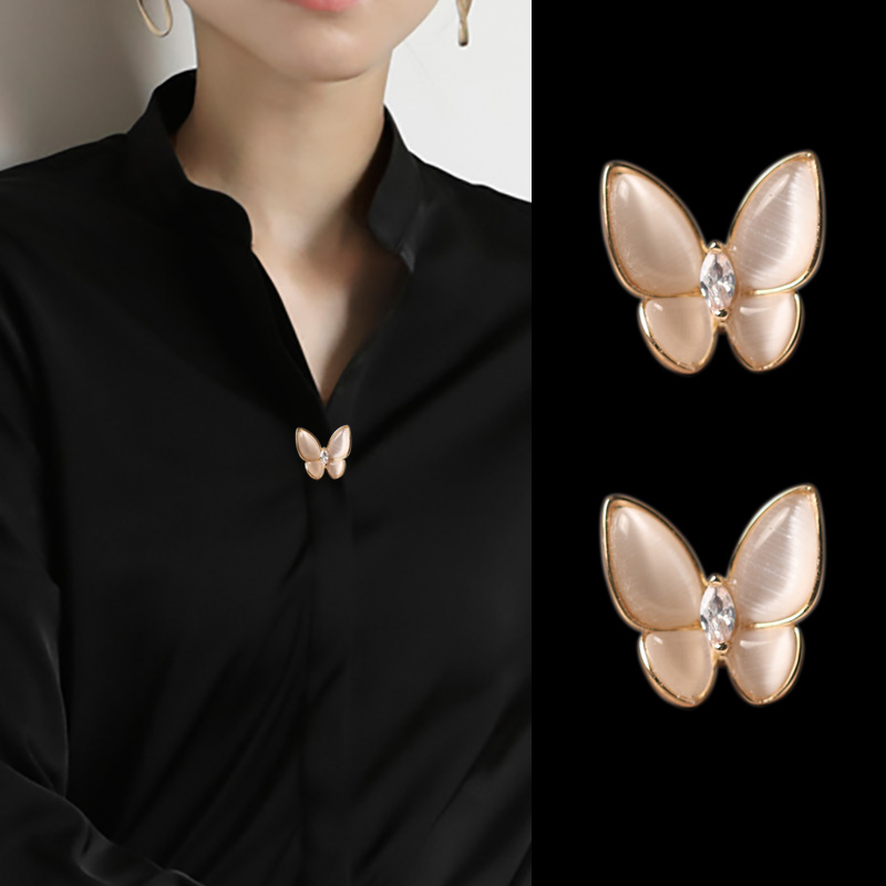 Butterfly inlaid cat eye brooch female baby bag pants non-slip neckline anti-slip button ins personalized high-end cardigan button