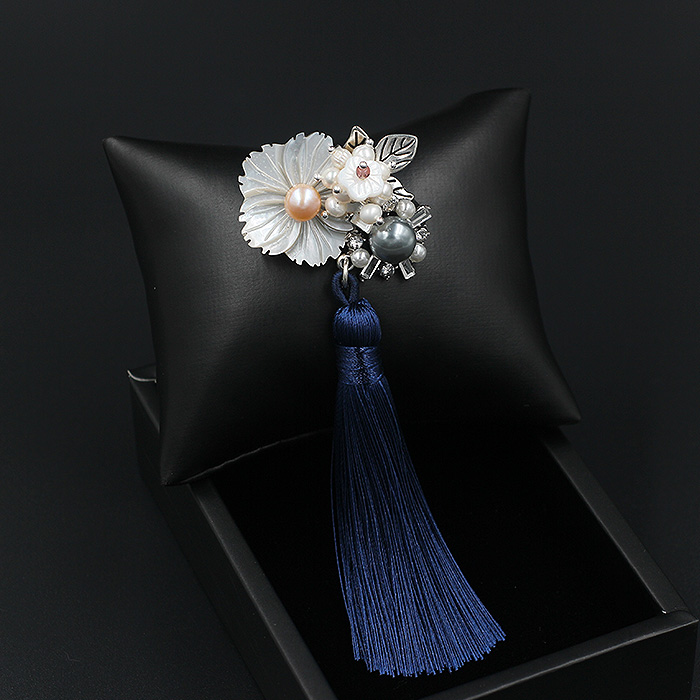 Màu đen tự nhiên Vỏ sò Trâm Corsage Vintage Trung Quốc Sườn xám Cổ điển Pin Fringe Mặt dây Pin Pin Phụ kiện - Trâm cài cài áo chanel