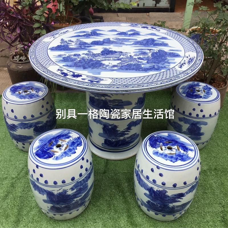 Jingdezhen Ceramic Table and Stool Set Outdoor Courtyard Terrace Balcony Villa Garden Leisure Round Table and Chairs