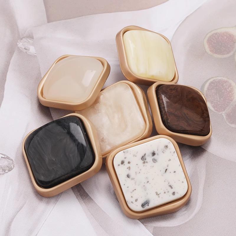 Fashionable Imitation Marble High-End Metal Buttons, Square Multi-Color Buttons for Women's Suits, Coats, Tops, and Sweaters