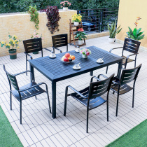 Outdoor table and chair courtyard cast aluminum anticorrosive wood Nordic outdoor garden balcony leisure cafe plastic wood table and chair combination