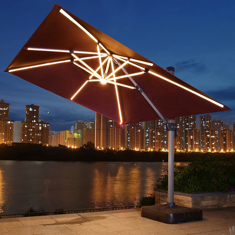 Solar outdoor sunshade LED with light 3 meters Roman courtyard umbrella outdoor open-air balcony garden large sunshade