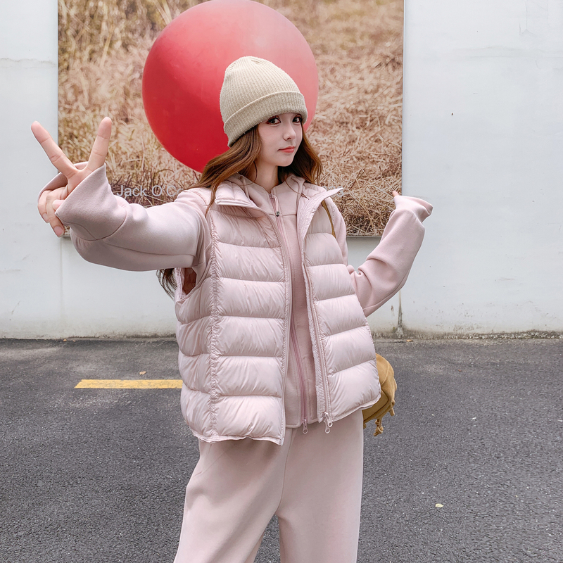 Sakura Pink Quilted down Vest Hooded Sweatshirt Jacket Casual Pants Suit Women's Autumn and Winter 2026 New Three-Piece Set Sakura Pink Quilted down Vest Hooded Sweatshirt Jacket Casual Pants Suit Women's Autumn and Winter 2026 New Three-Piece Set