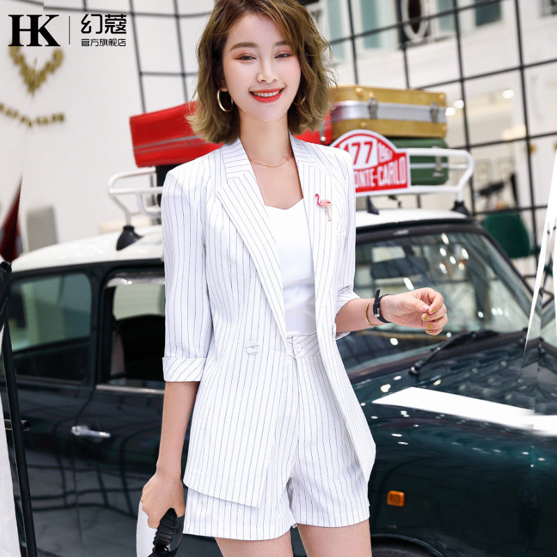 Suit Suit Female Summer Fashion Small Fragrant Style Korean Professional Formal College Students Temperament White Stripe Work Suit