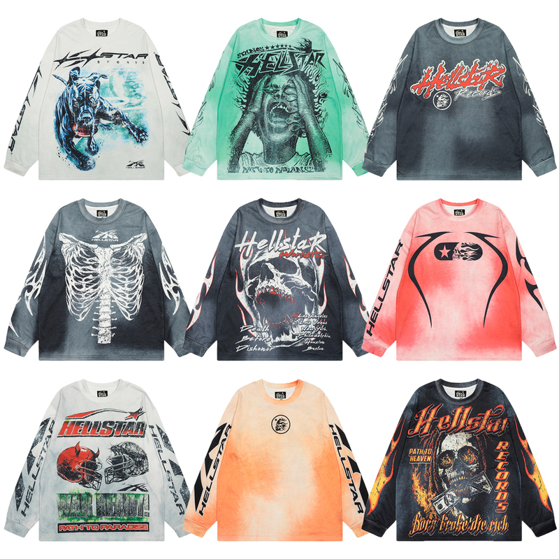 Autumn Trendy American High Street Hell Star Vintage Washed Distressed Full-Print Vtg Long-Sleeve T-Shirt for Men Autumn Trendy American High Street Hell Star Vintage Washed Distressed Full-Print Vtg Long-Sleeve T-Shirt for Men