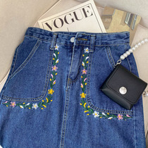 Han Miley Denim Dress Superior Design Sensation Small Crowdfork Embroidered slim straight cylinder Sister Bag Hip bottom half-body dress