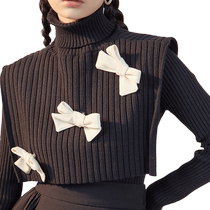 Hanmi Lai Sweater Womens Autumn and Winter Lazy Style Design Niche Retro Short Japanese Style Fake Two-piece Knitted Womens Top
