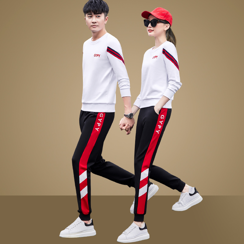Sports suit men's and women's autumn casual fashion running suit round neck pure cotton long-sleeved sweater couple two-piece thin section