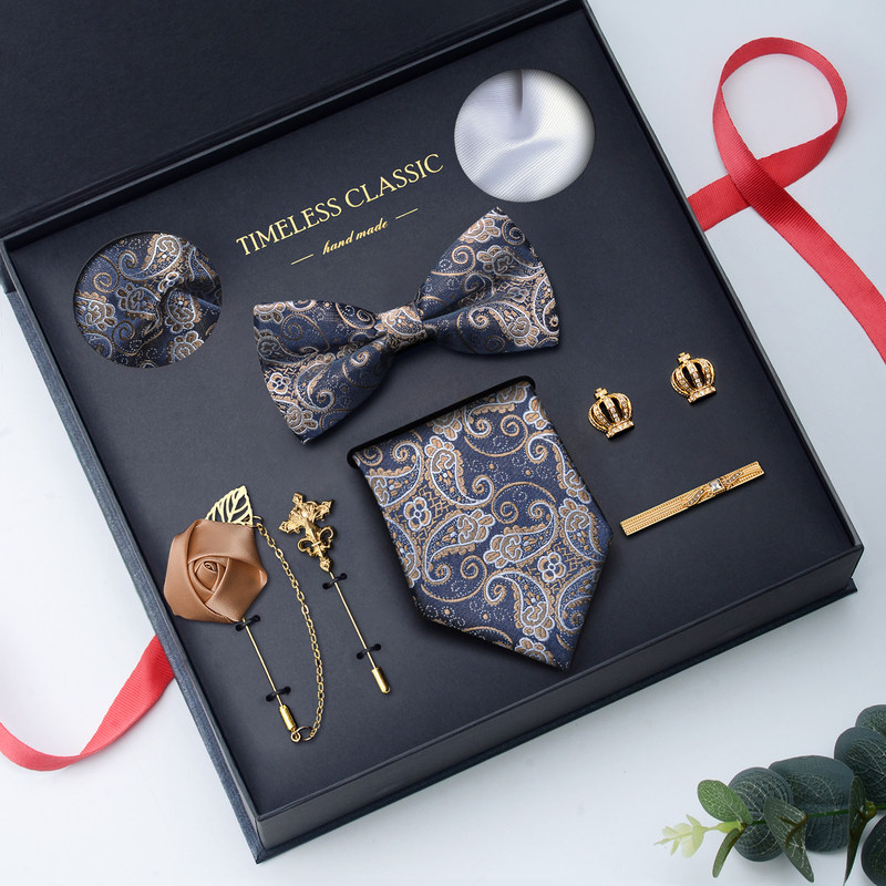 Paisley Tie Gift Set for Men, No-Knot Bow Tie, Pocket Square, Brooch, Tie Clip, Cufflinks, High-End Accessories Paisley Tie Gift Set for Men, No-Knot Bow Tie, Pocket Square, Brooch, Tie Clip, Cufflinks, High-End Accessories
