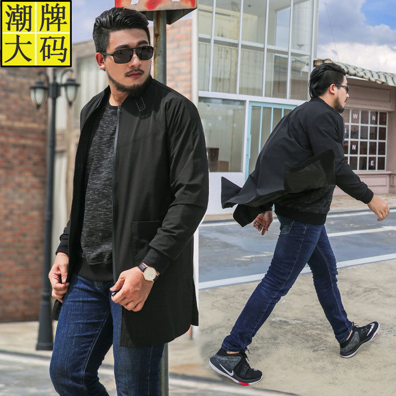 Trench coat men's big size tide fat loose baseball collar plus fat men's autumn trench coat long version fat guy 45 years old