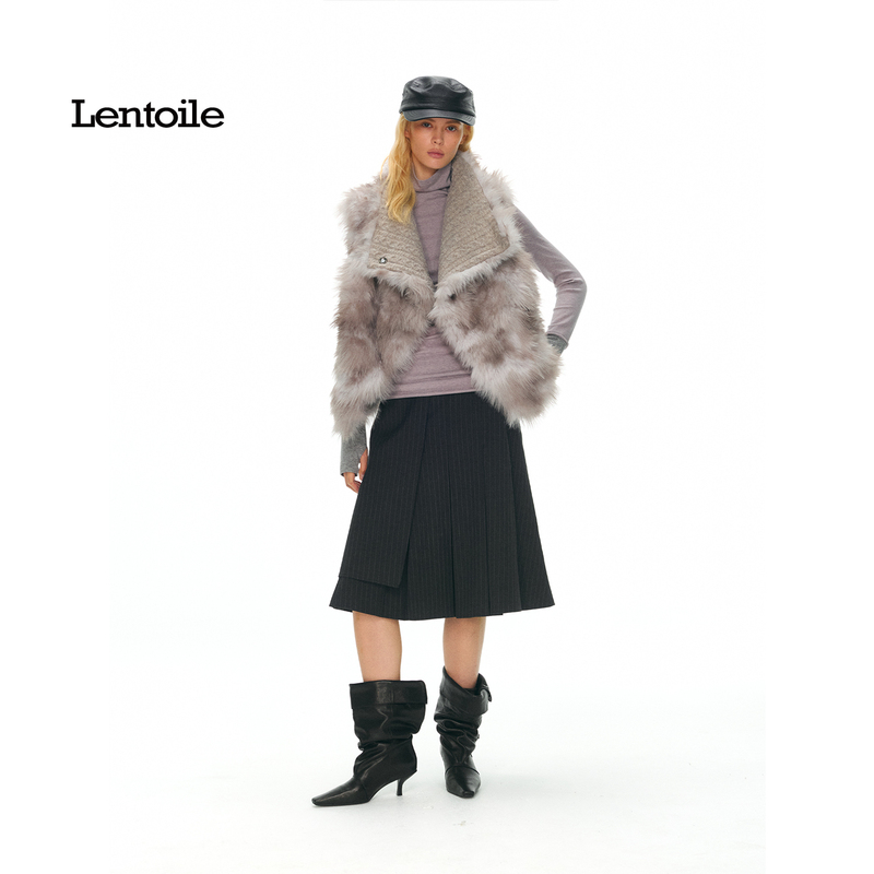 Lentoile Winter Atmosphere Retro Fluffy Eco-Friendly Fur Vest Patchwork Knitted Vest Jacket for Women