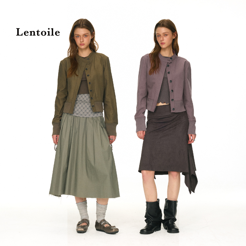Lentoile Hidden Placket Button Slim Fit Structured Short Urban Style Low Saturation Casual Jacket Coat