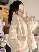 Off-white waffle cotton jacket womens 2022 new cotton jacket Korean version loose winter thickened warm cotton jacket