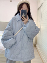 Winter thickened rhombic down cotton jacket female oversize small stand-up collar loose student ins cotton jacket