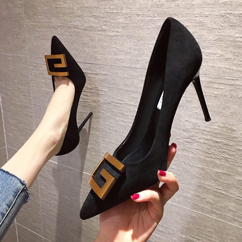 Hong Kong Fall 100 Lap Pointy Shoes Black Teenage Girl Sexy Online Red Heels with Shallow Mouth Single Shoe Tide-Taobao