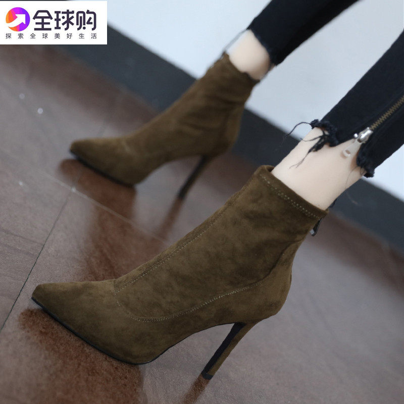 Hong Kong 2022 autumn winter new pointed high heel short boots slim skinny boots slim to 100 hitch Martin boots woman