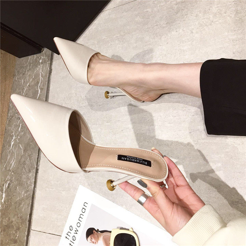 Hong Kong 2022 summer new net red Baotou semi-trailed high-heeled slippers women wear fashion stiletto pointed sexy sandals