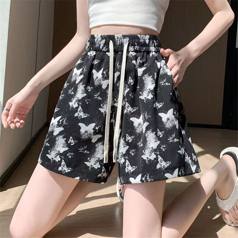 Special Offer - Summer Thin Style - Butterfly Print Sports Shorts for Women, High-Waisted Loose Drawstring Casual Pants, Versatile Plus-Size Pants