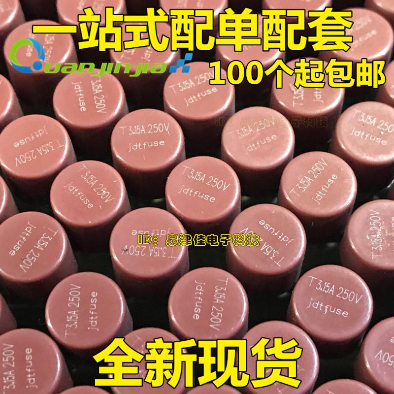 Round Fuse T3.15A 250V Slow-Blow 382 Fuse Tube for Lcd Power Supply, Plastic Encapsulated 8*8 Straight Plug