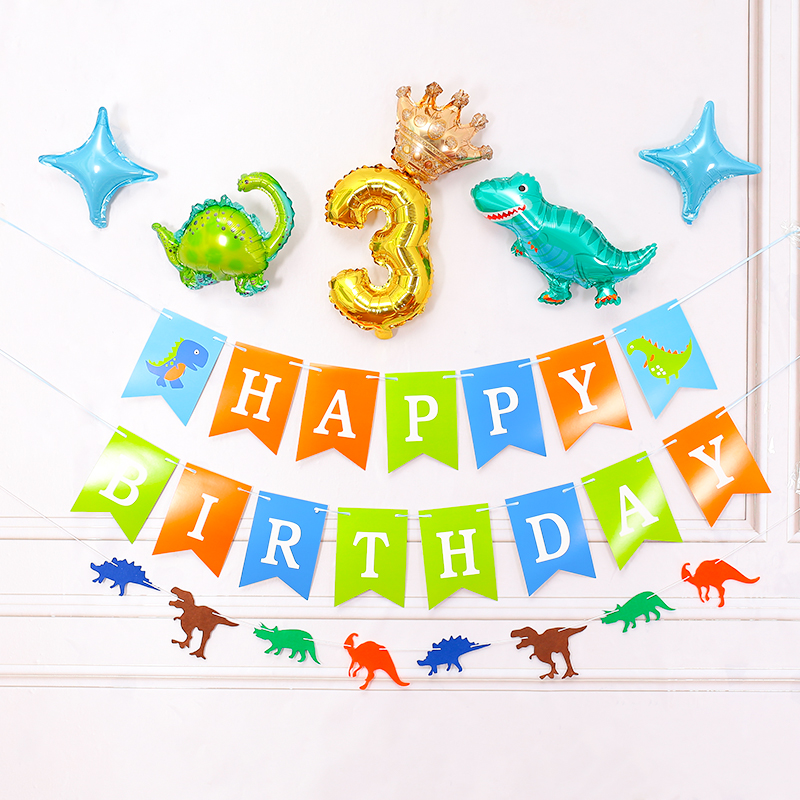 Birthday decoration scene decoration Baby one year old child boy girl happy party pull flag background wall balloon