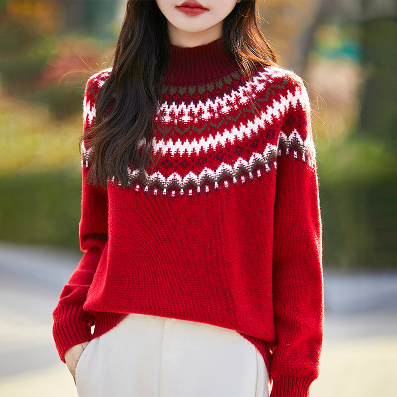 The Upper Body Is Where True Beauty Shines! 100% Pure Cashmere Sweater for Women, Half-Turtleneck Jacquard Color-Blocking Sweater, Vintage Knit Base Layer The Upper Body Is Where True Beauty Shines! 100% Pure Cashmere Sweater for Women, Half-Turtleneck Jacquard Color-Blocking Sweater, Vintage Knit Base Layer
