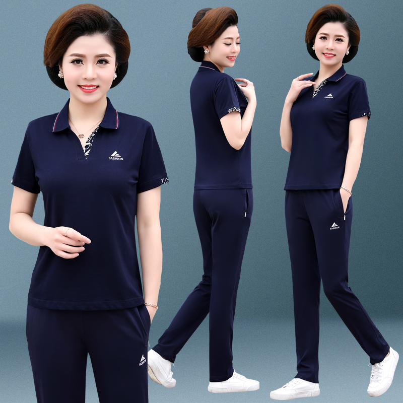 361 pure cotton mother's summer dress short-sleeved T-shirt Jordano middle-aged and elderly sports suit women's loose western style two-piece set