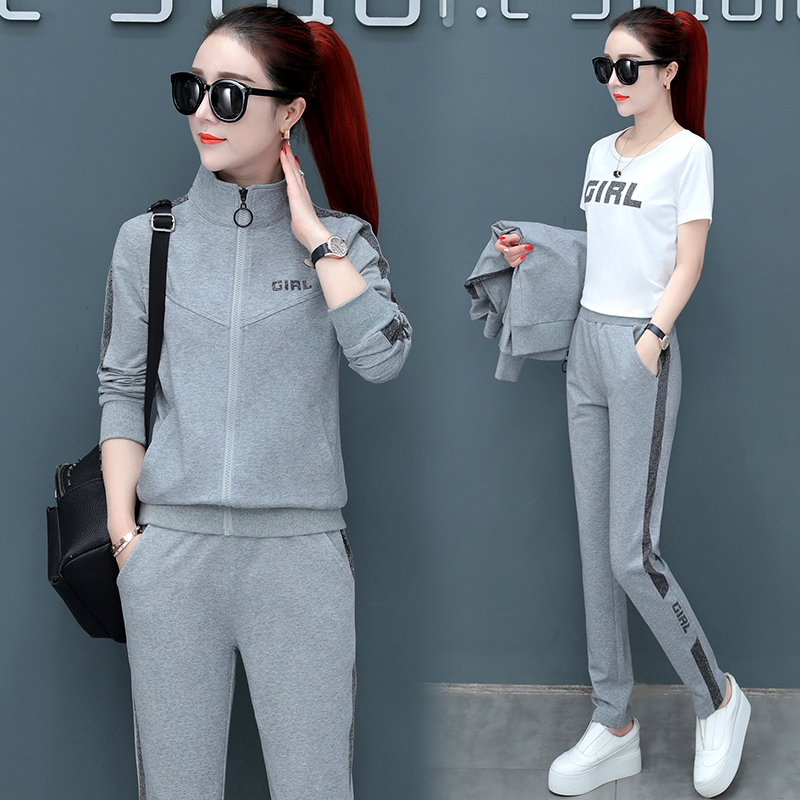 2021 Spring New Jordan Sports Suit Women's Spring and Autumn Foreign Style Fashion Loose Cotton Casual Sweater Three-piece Set
