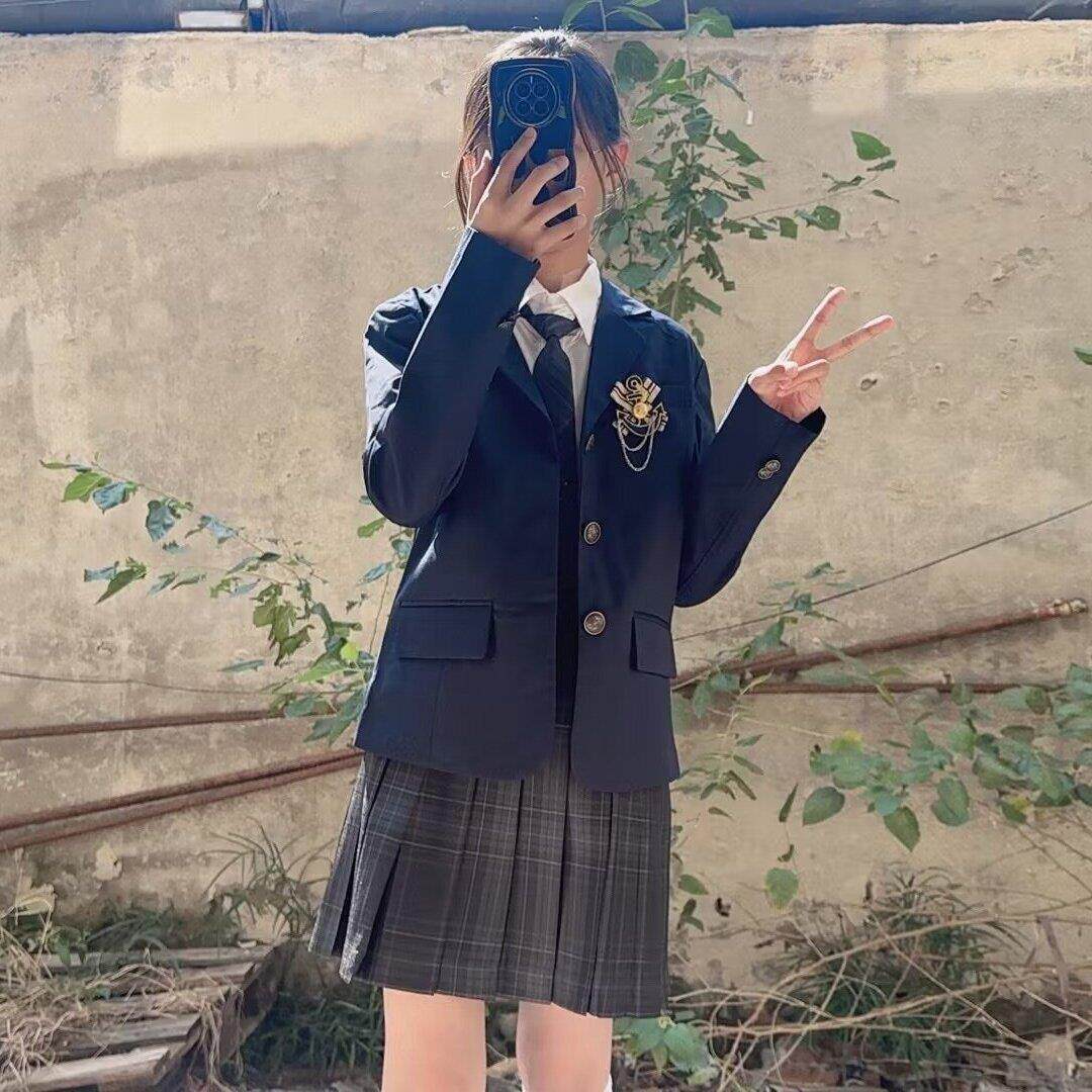 jk制服加工定制 碳灰jk制服西装套装正版格裙夏季半身裙校供格裙学院风西服学生女