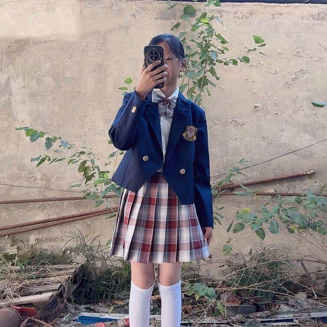 jk制服加工定制 金鱼姬jk格裙原创西装制服套装秋冬季儿童女学生学院风校服百褶裙