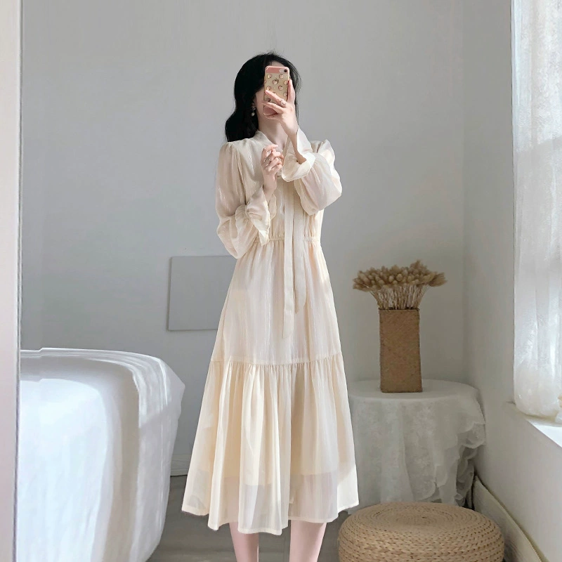 Trang phục bên trong của phụ nữ mùa xuân và mùa thu quần áo mới nghỉ trà Pháp retro ngách tình yêu đầu tiên ngọt ngào tính khí rừng váy dài - váy đầm