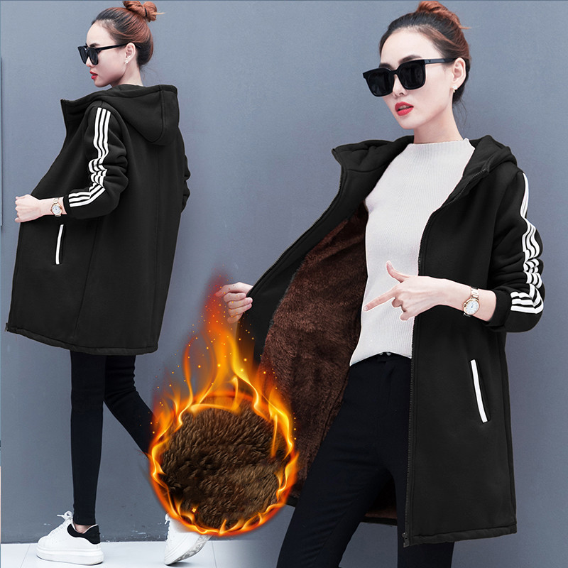 2018新款秋冬大码卫衣女加厚加绒开衫拉链连