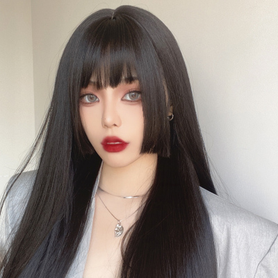 taobao agent The princess cuts the fake hair female long hair, the full head set, the full top, the daily lolita soft girl pseudo -mother black long straight hair