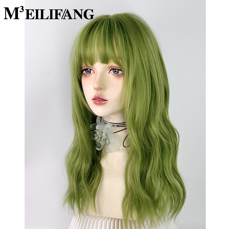 Green Wig Full Head Cover for Women, Fluorescent Green Cosplay Medium-Long Curly Hair, Lolita Green Hair, Big Waves, Colorful Jk Lolita Green Wig Full Head Cover for Women, Fluorescent Green Cosplay Medium-Long Curly Hair, Lolita Green Hair, Big Waves, Colorful Jk Lolita