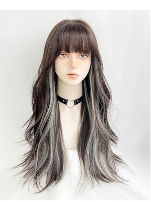 taobao agent Picking dye wig Full -headed female long hair black and white gradient Paris dye dye lolita top long curly hair big waves