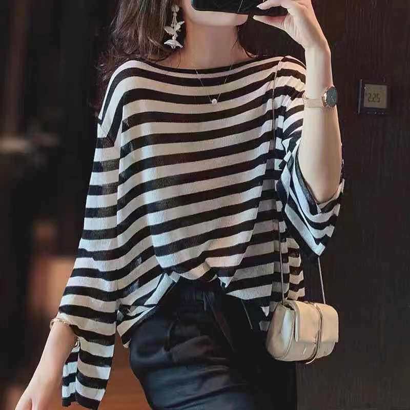 Одежда модная солнца защиты 清仓捡漏专柜撤回尾单外贸剪标撤柜冰丝针织衫一字肩喇叭袖防晒衫