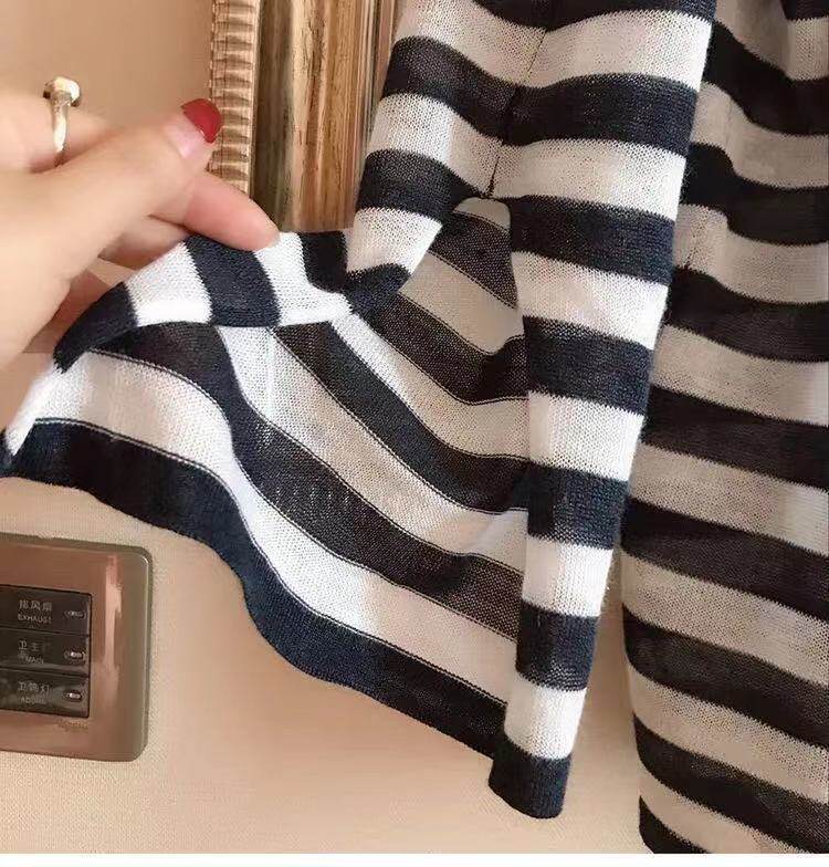 Одежда модная солнца защиты 清仓捡漏专柜撤回尾单外贸剪标撤柜冰丝针织衫一字肩喇叭袖防晒衫