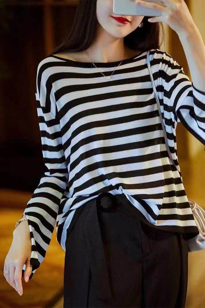 Одежда модная солнца защиты 清仓捡漏专柜撤回尾单外贸剪标撤柜冰丝针织衫一字肩喇叭袖防晒衫