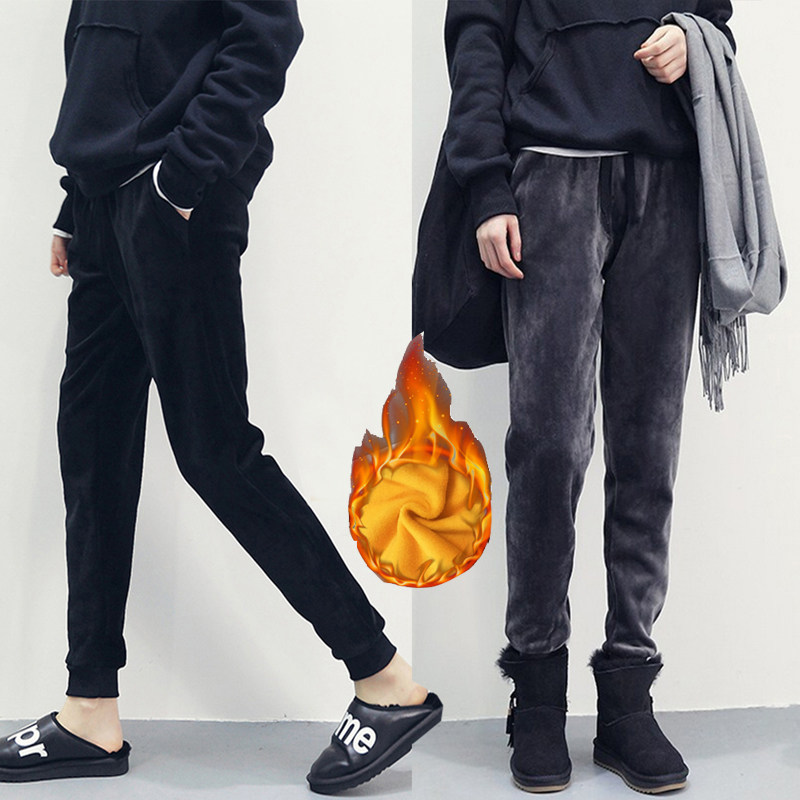 金丝绒休闲运动裤女裤加厚秋冬新款卫裤大码休闲裤长裤哈伦裤裤子