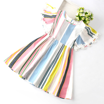 Girls Summer Dress Korean version of the childrens stripes beach dress Little girl Summer lace rainbow chiffon skirt