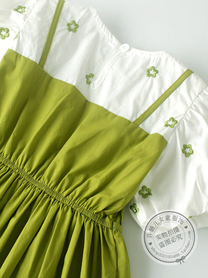 女童夏装连衣裙儿童装假两件纯棉刺绣中大童女孩夏季洋气公主裙子