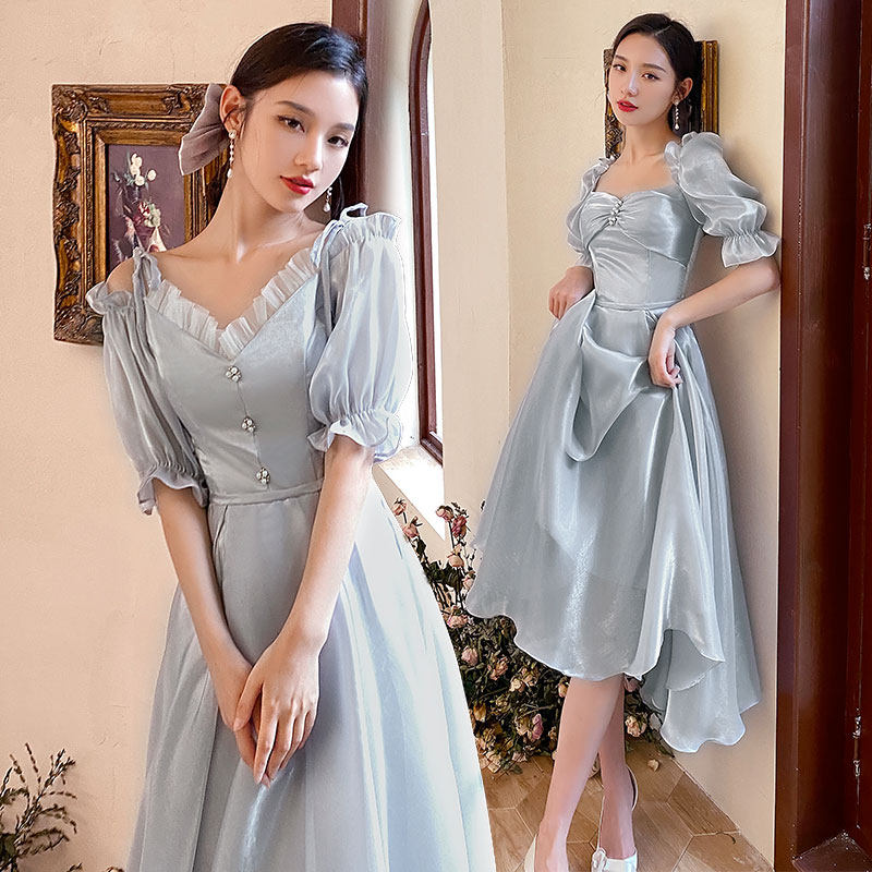 Gray bridesmaid dress can usually wear 2022 new winter boudoir honey wedding sister group graduation dress female small