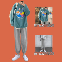 TASY LAND autumn new couple round neck printed sweater Lnkdye ink dyed loose versatile hedge clothes