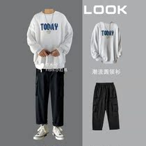 GF wear little red book boys match set autumn letter print long sleeve T-shirt men Lnkdye ink dyed original