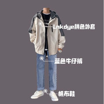 Lnkdye ink dyed original spring color matching work jacket mens loose Tide brand coat with jeans handsome