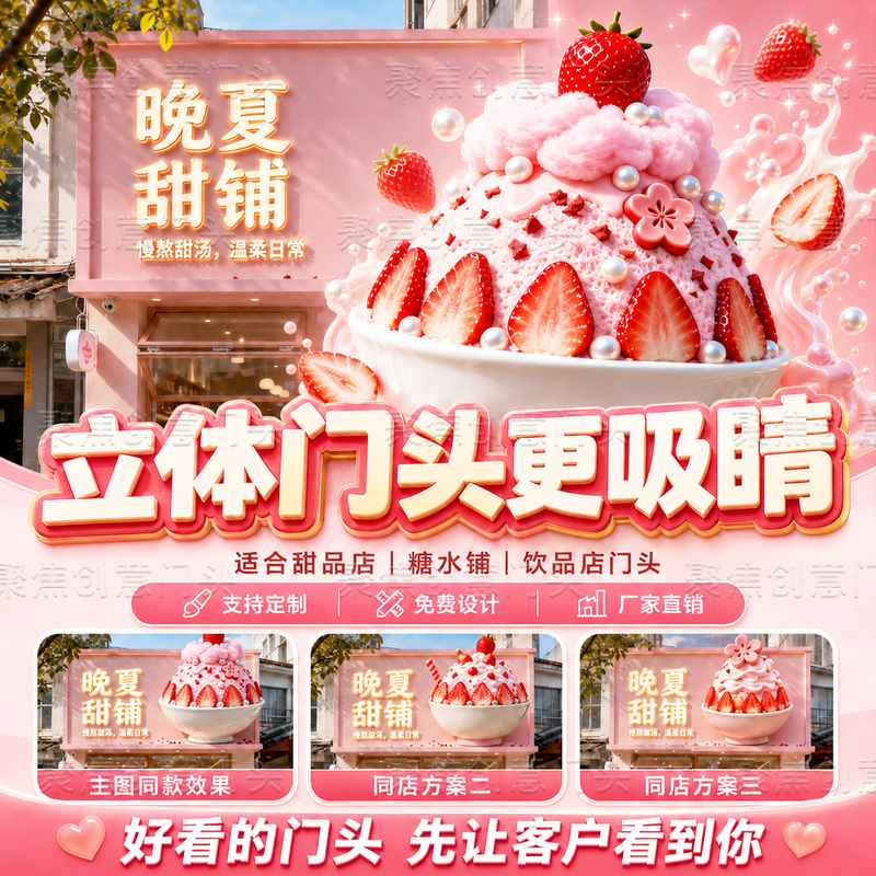 Dessert Shop 3D Creative Storefront Fiberglass New Chinese-Style Strawberry Shaved Ice Sculpture Sweet Dessert Shop Trendy Decorations Dessert Shop 3D Creative Storefront Fiberglass New Chinese-Style Strawberry Shaved Ice Sculpture Sweet Dessert Shop Trendy Decorations