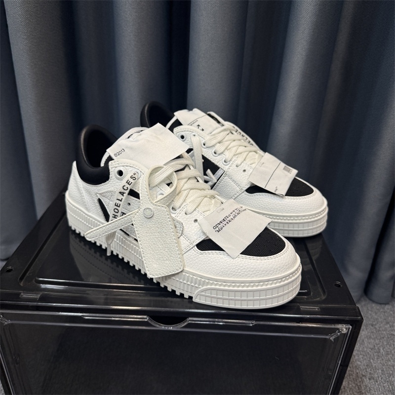 Off-Brand Trendy Shoes for Men, Summer Genuine Leather Breathable White Sneakers for Women, Ow Personalized Label Low-Top Sneakers, Thick-Soled Korean Style